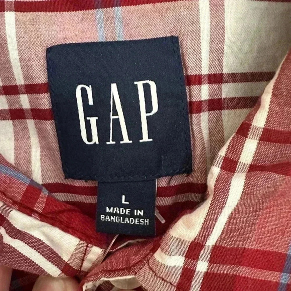 Gap Shirt Men's Large Blue Plaid Button Up Short Sleeve Cotton - Picture 2 of 7